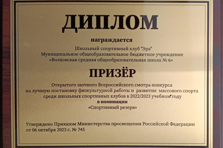 Школьный спортклуб из Волхова стал призером Всероссийского смотра